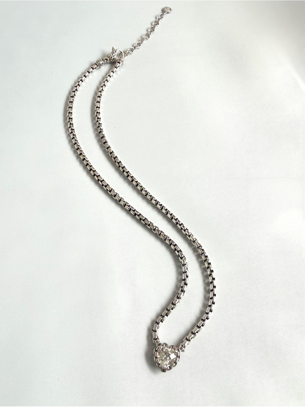 JAI Sterling Silver Heart Gemstone Necklace and Box Chain